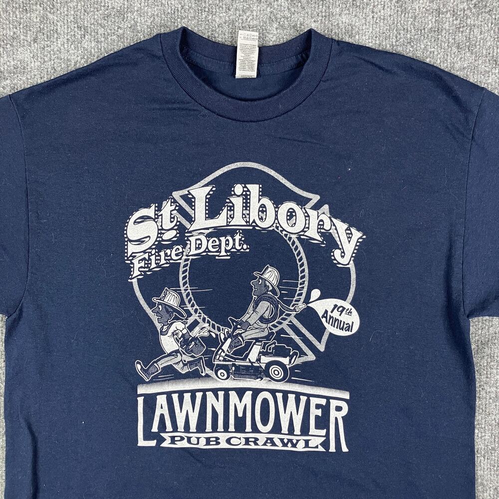 Gildan T-Shirt Mens M Navy Blue St Libory Fire Dept Graphic Funny Pub Crawl